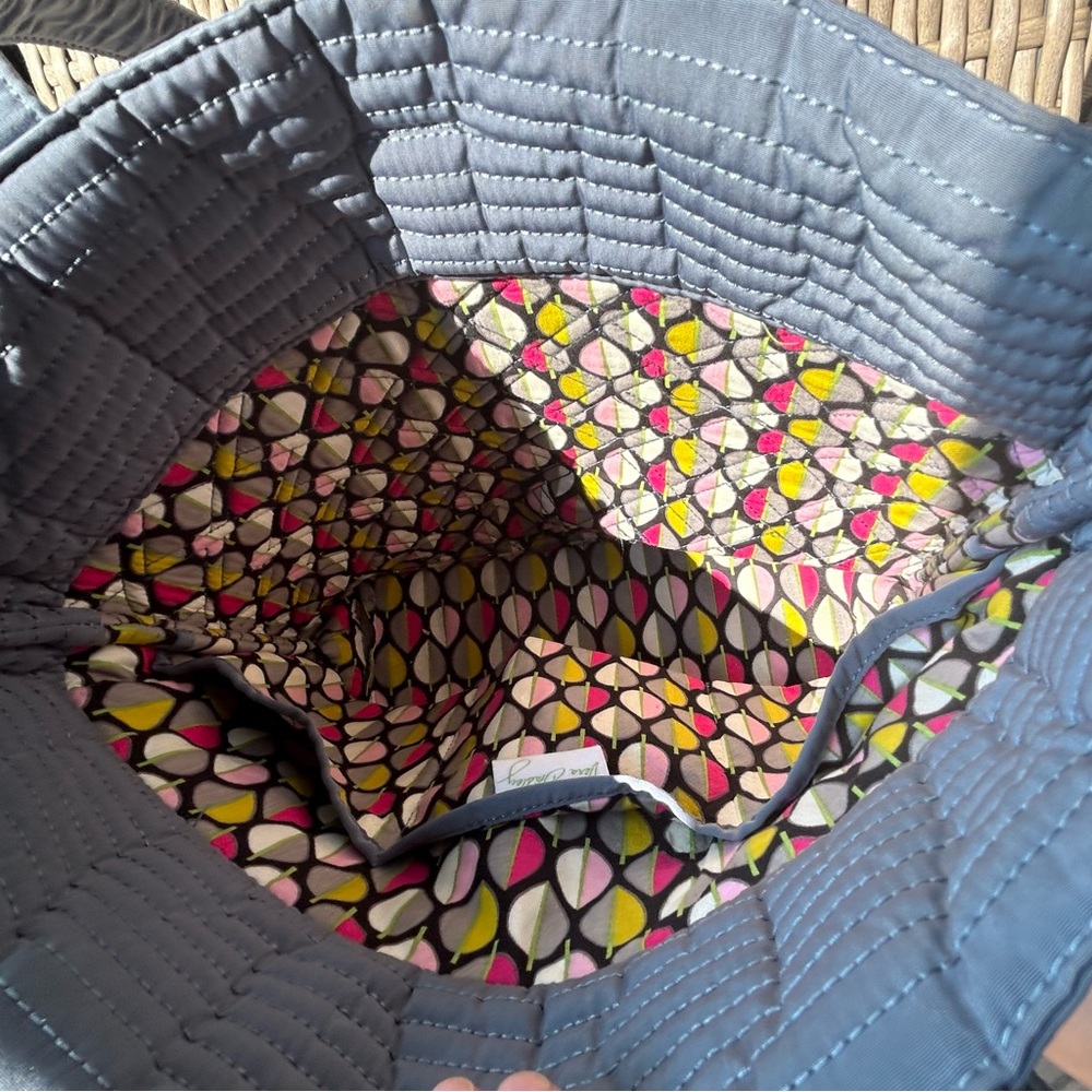 Vera Bradley Gray/Blue  Quilted Tote Tab Button Closure - Picture 11 of 12